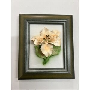 Vintage Faber Capodimonte Porcelain 3D July Lily Framed 7"x6" Italy COA